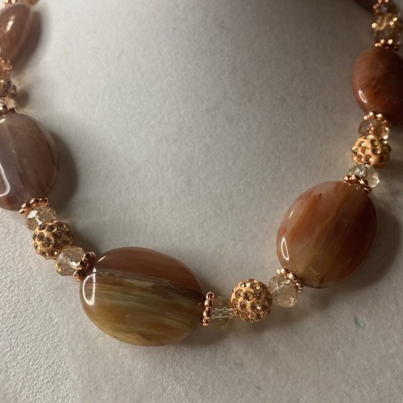 Handcrafted Red Carnelian Agate w/rose gold tone glitter balls Necklace - Picture 2 of 5